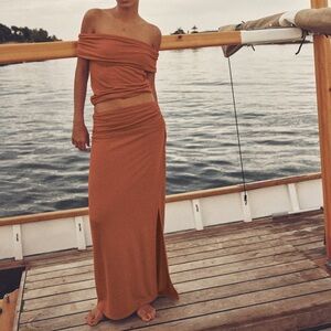 Zara Rustic Long Skirt and Strapless Top Set NWT size medium Terracotta color